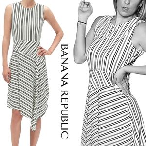 Banana Republic | Stripe Asymmetrical Fit and Flare Dress | White Stripe | Small